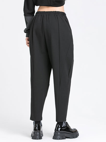 xakxx Simple Casual Split-Joint Pleats Black Harem Pants