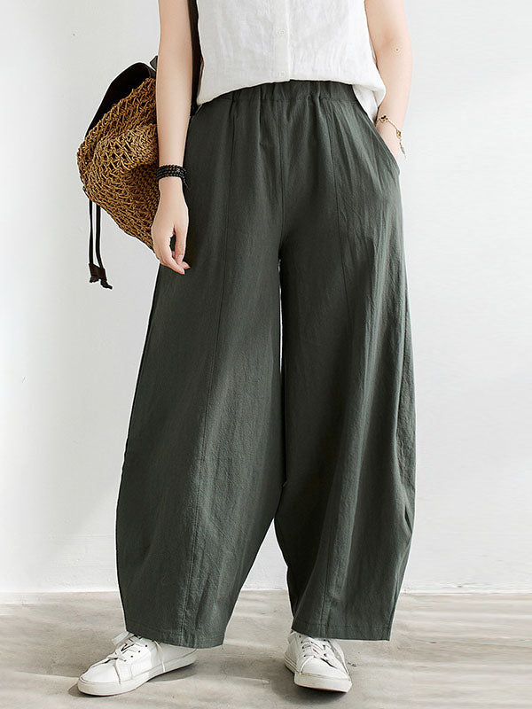 xakxx Wide Leg Loose Elasticity Solid Color Casual Pants Bottoms