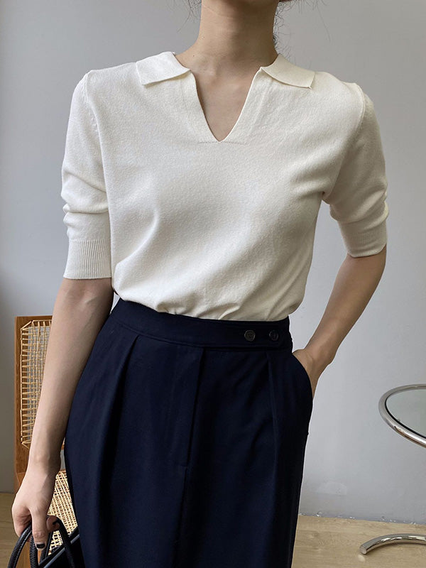 xakxx 7 Colors Urban Solid Color Half Sleeves Knitting Shirt Top