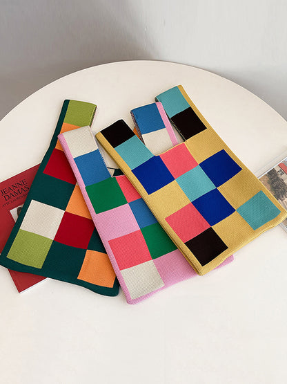 xakxx Casual Checkerboard Contrast Color Color-Block Bags Accessories Handbags