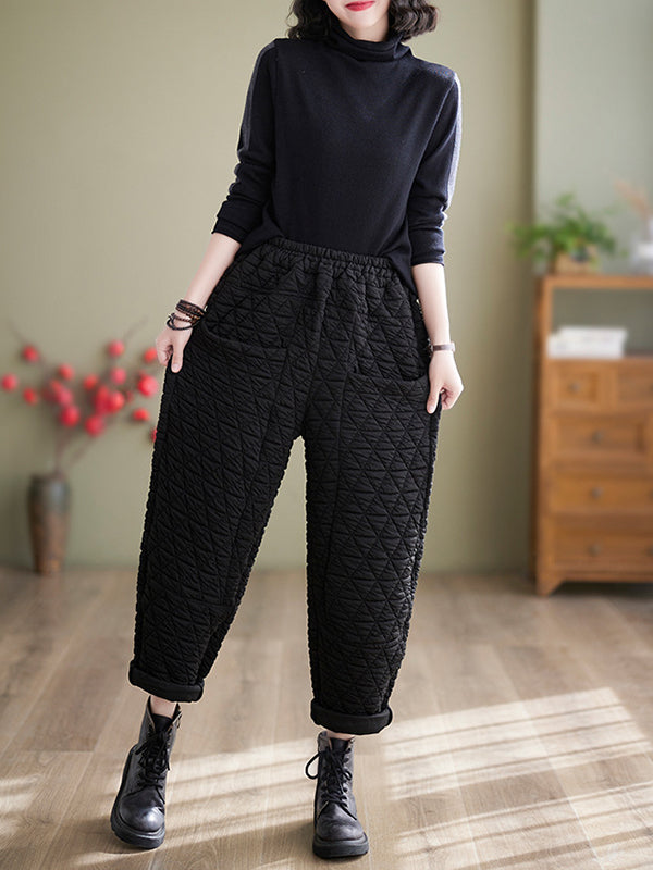 xakxx Harem Pants High Waisted Elasticity Quilted Split-Joint Pants Trousers