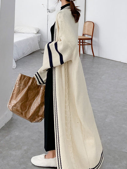 xakxx Urban Loose Contrast Color Striped Cardigan Coat