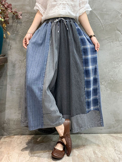 xakxx Wide Leg Split-Joint Striped Casual Pants Bottoms Jean Pants Bottoms