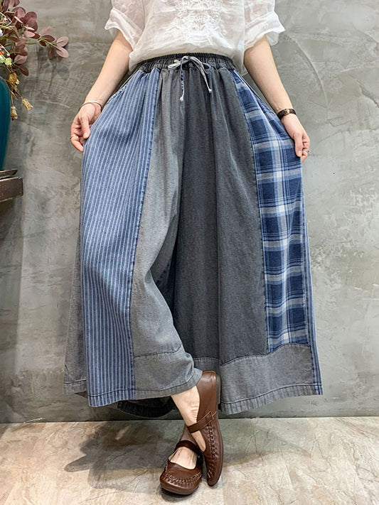 xakxx Wide Leg Split-Joint Striped Casual Pants Bottoms Jean Pants Bottoms
