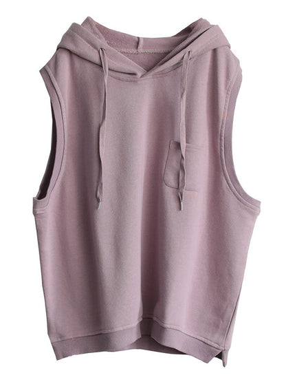 xakxx Artistic Retro Solid Hooded Vest
