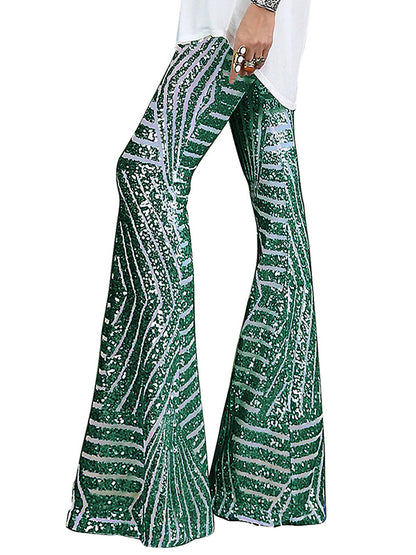 xakxx Flared Pants High Waisted Contrast Color Striped Sequined Pants