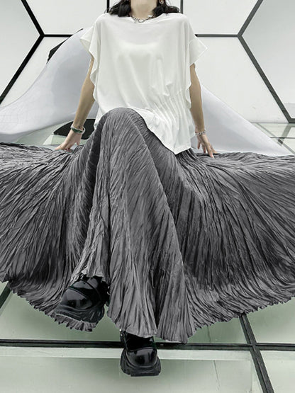 xakxx A-Line Irregular Clipping High-Waisted Pleated Solid Color Skirts