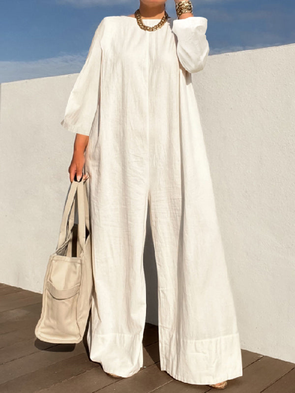 xakxx Long Sleeves Loose Solid Color Jumpsuits