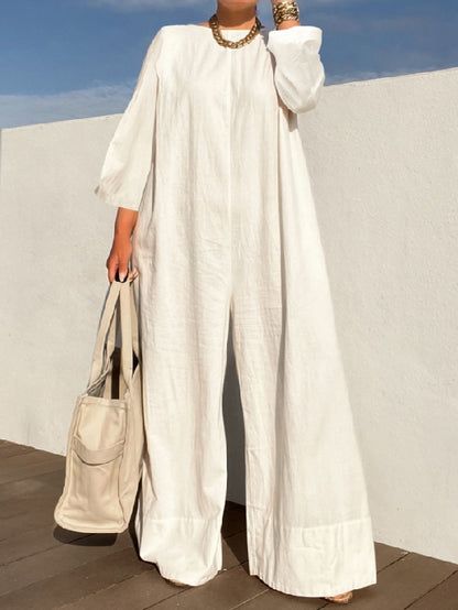 xakxx Long Sleeves Loose Solid Color Jumpsuits