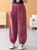 xakxx Loose Elasticity Solid Color Casual Flared Pants Bottoms