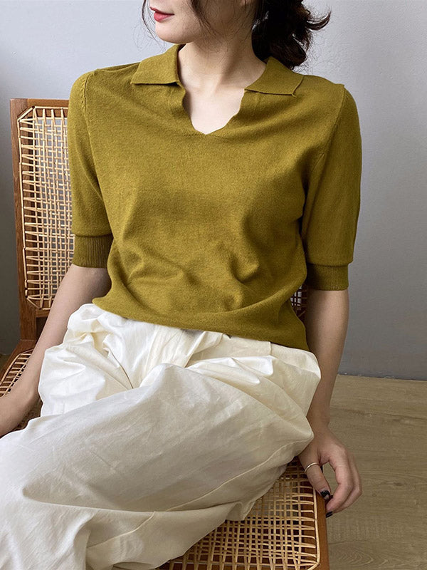 xakxx 7 Colors Urban Solid Color Half Sleeves Knitting Shirt Top