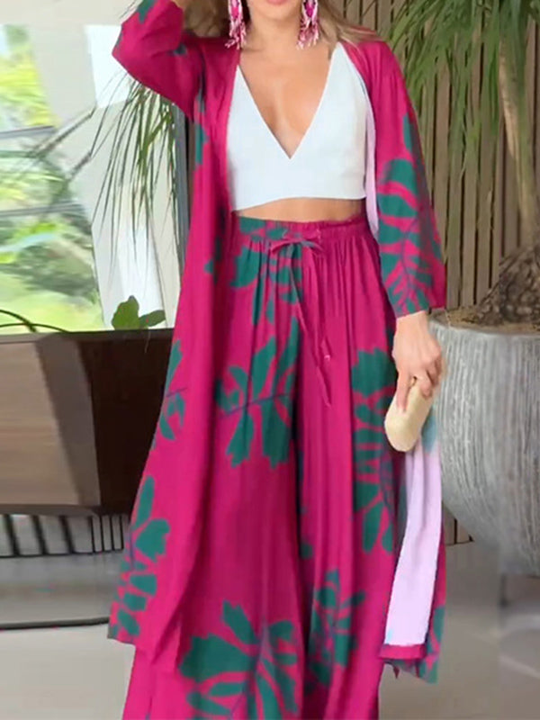 xakxx Loose Flower Print Pockets Pants Set Two Pieces Set