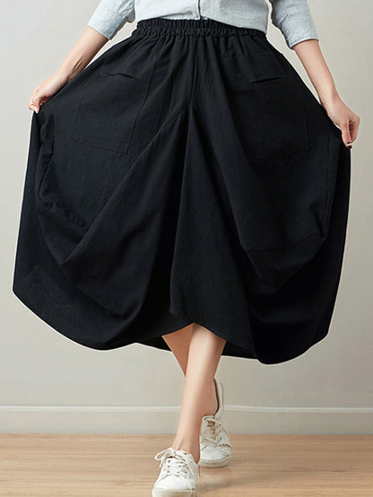 xakxx Artistic Retro Ramie Cotton 6 Colors Loose Irregular Elasticity Skirt