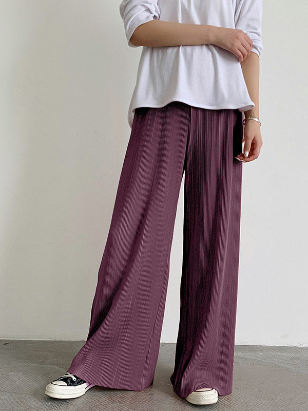 xakxx Casual Solid Color Pleats Capri-Pants Bottoms