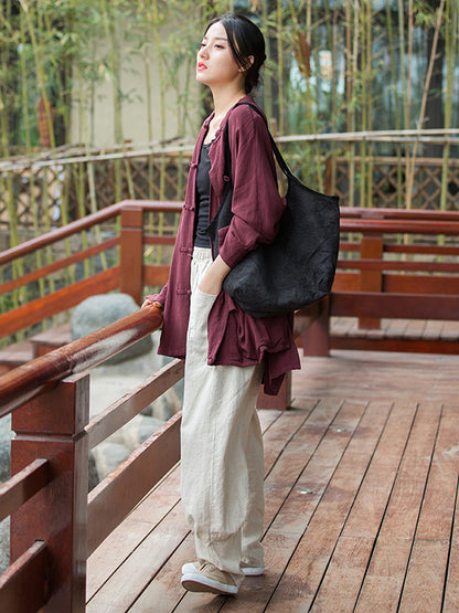 xakxx 7 Colors Casual Wide Leg High Waisted Solid Color Linen Pants