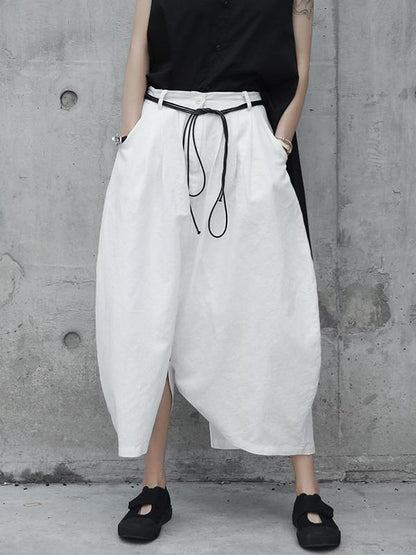 xakxx Loose White Linen Split-side Harem Pants