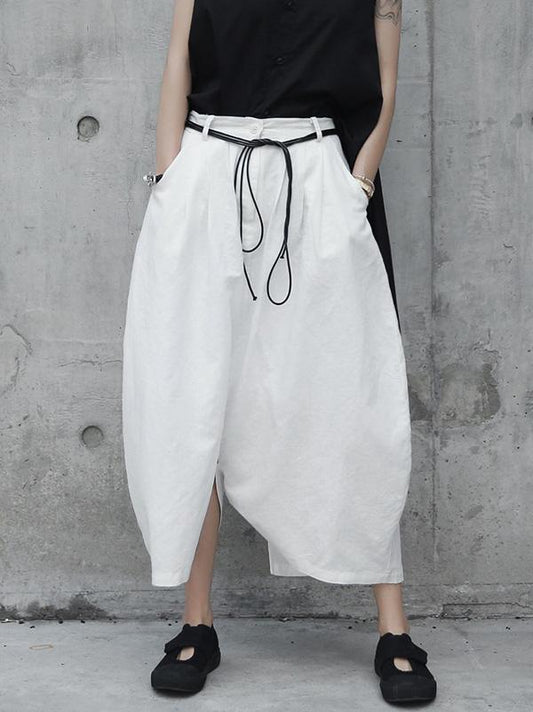 xakxx Loose White Linen Split-side Harem Pants