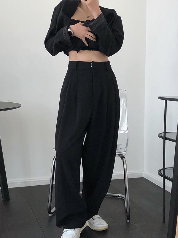 xakxx Solid Color Loose Empire Wide Leg Pants