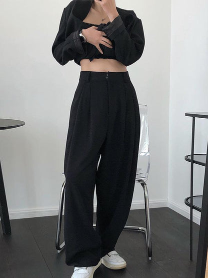 xakxx Solid Color Loose Empire Wide Leg Pants