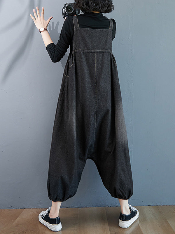 xakxx Simple Denim Buttoned Overalls&Dress