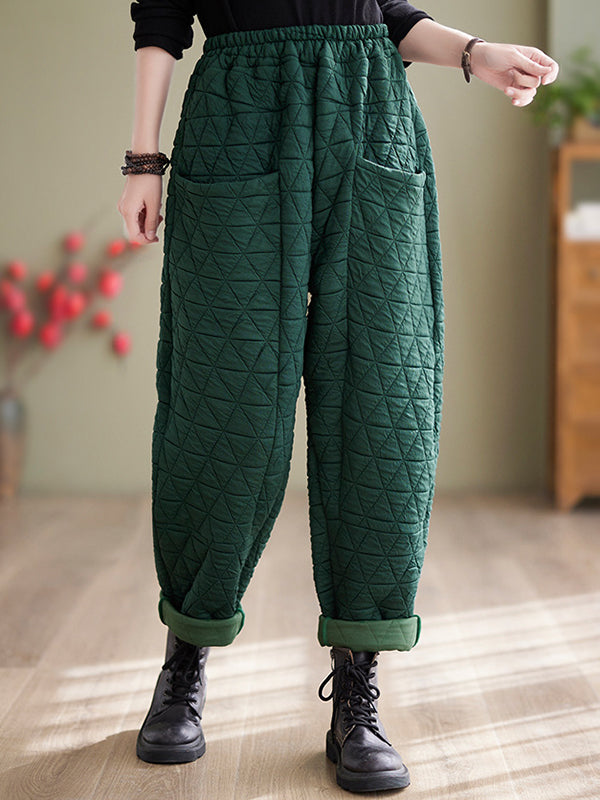 xakxx Harem Pants High Waisted Elasticity Quilted Split-Joint Pants Trousers