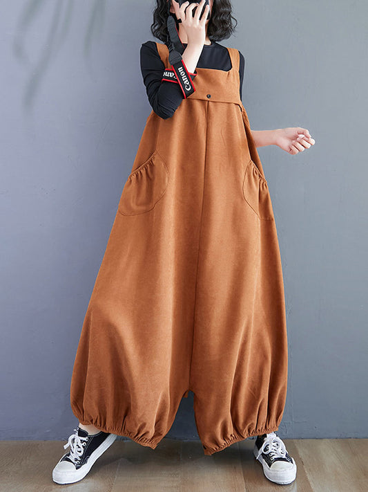 xakxx Original With Pocket Solid Color Corduroy Overalls