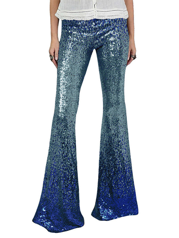 xakxx Flared Pants Skinny Leg Contrast Color Gradient Sequined Shiny Pants Bottoms