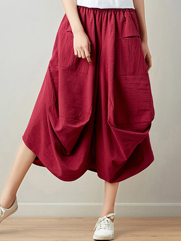 xakxx Artistic Retro Ramie Cotton 6 Colors Loose Irregular Elasticity Skirt