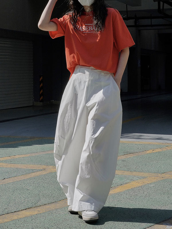 xakxx Loose Wide Leg Solid Color Split-Joint Casual Pants Bottoms Trousers