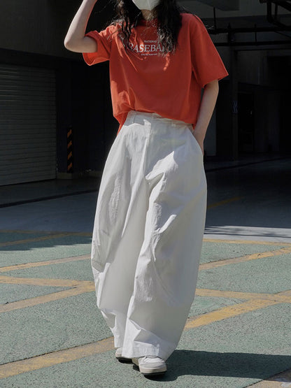 xakxx Loose Wide Leg Solid Color Split-Joint Casual Pants Bottoms Trousers