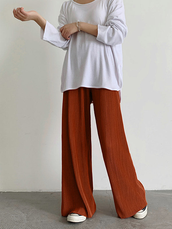 xakxx Casual Solid Color Pleats Capri-Pants Bottoms
