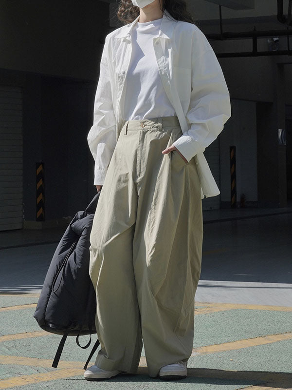 xakxx Loose Wide Leg Solid Color Split-Joint Casual Pants Bottoms Trousers