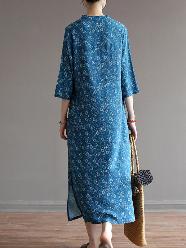 xakxx Original Solid Floral Stand Collar Midi Dress