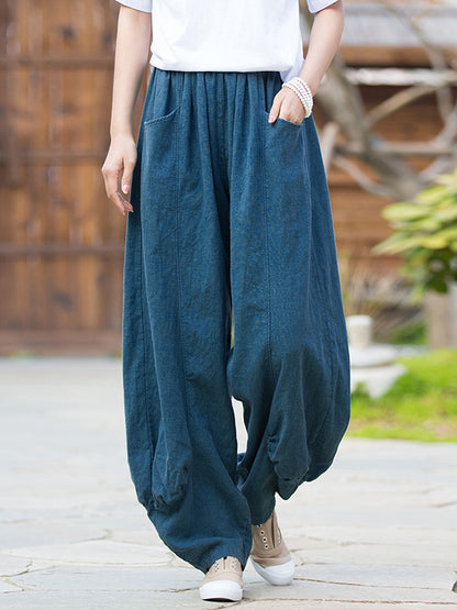 xakxx 7 Colors Casual Wide Leg High Waisted Solid Color Linen Pants