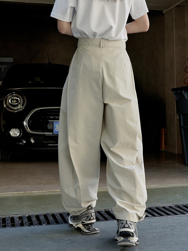 xakxx Loose Wide Leg High-Waisted Pleated Solid Color Casual Pants Bottoms Trousers