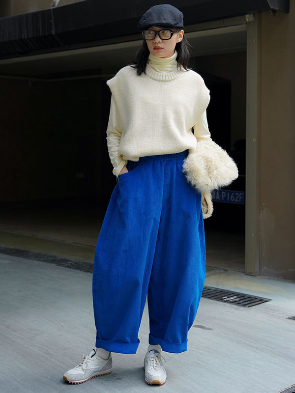 xakxx Vintage Corduroy Wide Leg Loose Solid Color Pants