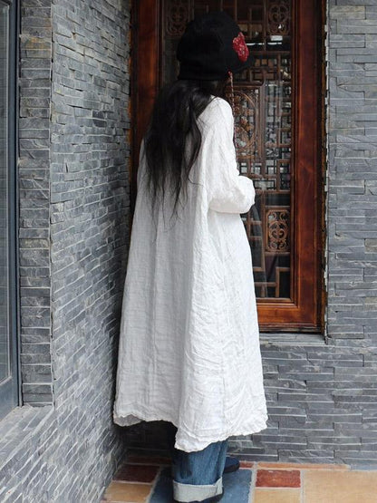 xakxx 100% Linen Manual Embroidered Long Dress