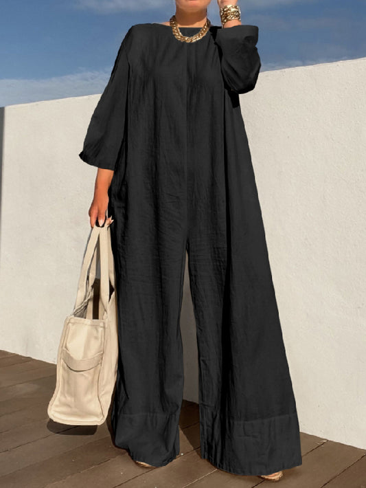 xakxx Long Sleeves Loose Solid Color Jumpsuits