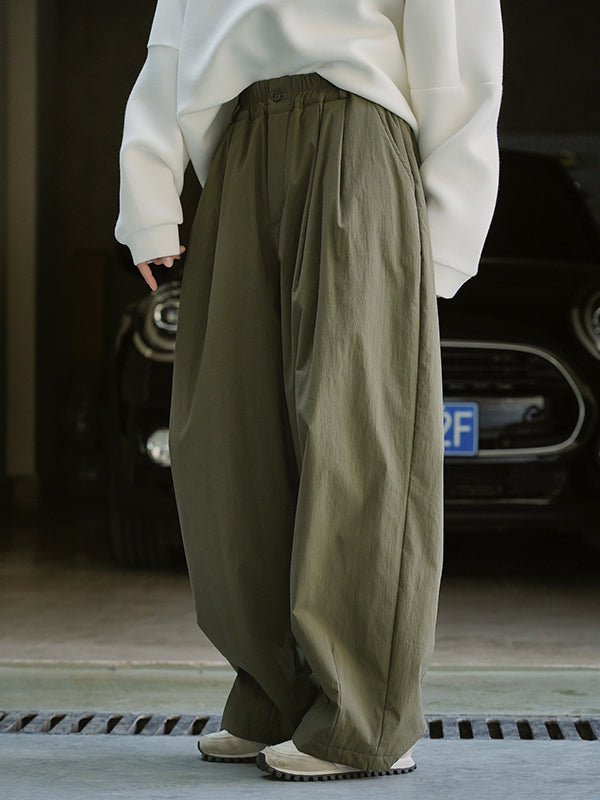 xakxx High Waisted Loose Solid Color Casual Pants Bottoms