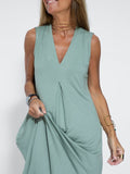 xakxx Women Casual Solid Color Sleeveless Maxi Dress