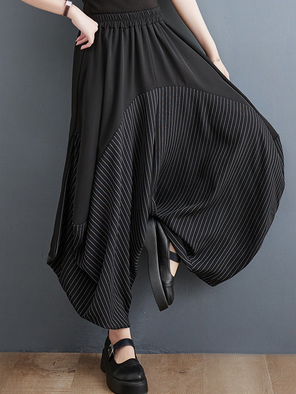 xakxx Harem Pants Irregular Clipping Split-Joint Striped Casual Pants Bottoms