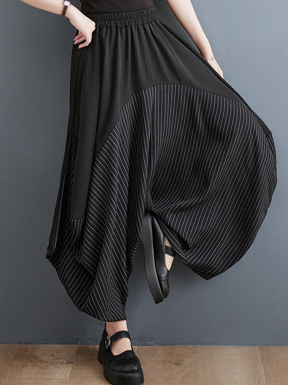 xakxx Harem Pants Irregular Clipping Split-Joint Striped Casual Pants Bottoms