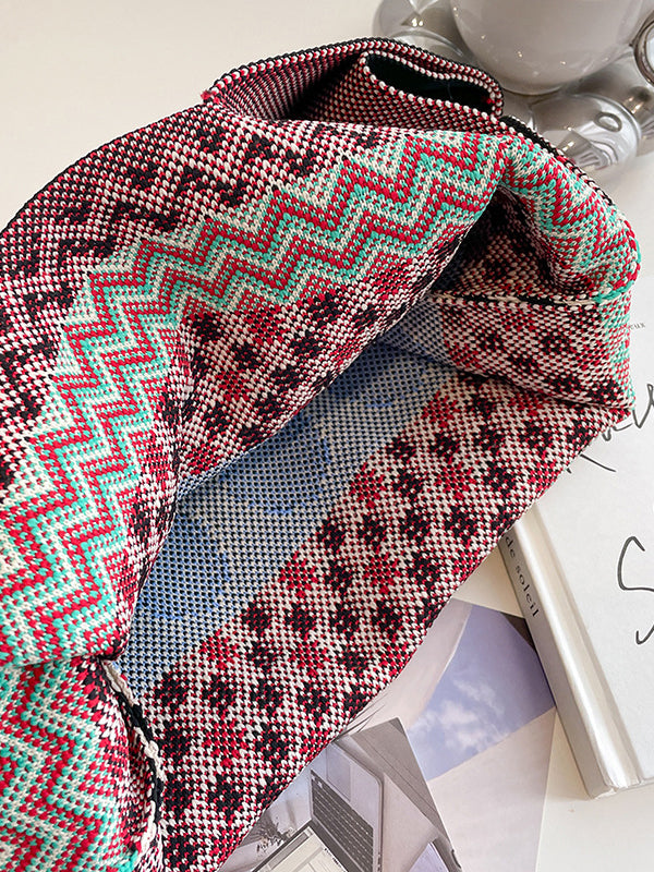 xakxx Checkerboard Striped Bags Woven Handbag