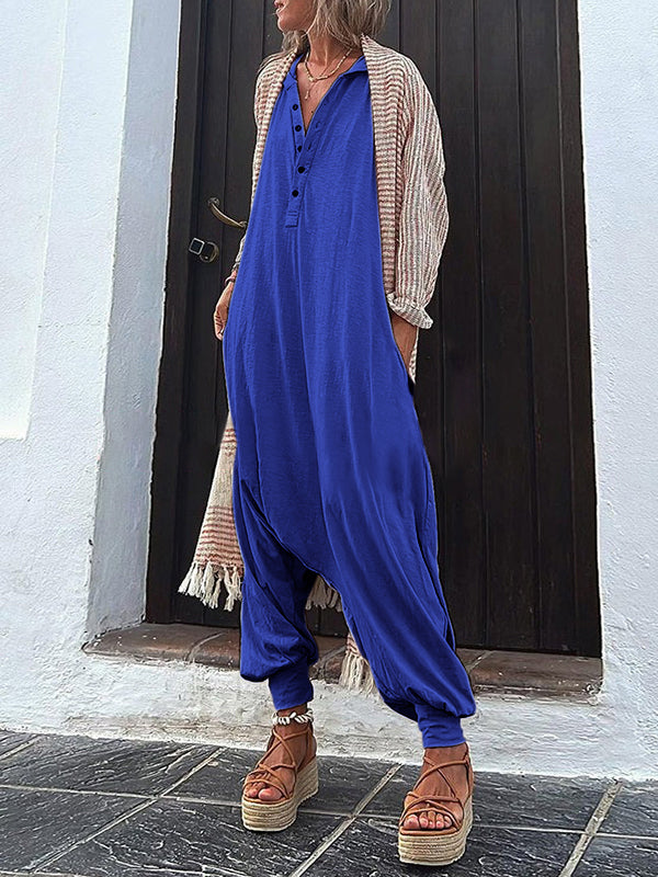 xakxx Hooded Long Sleeves Buttoned Solid Color Hooded Jumpsuits