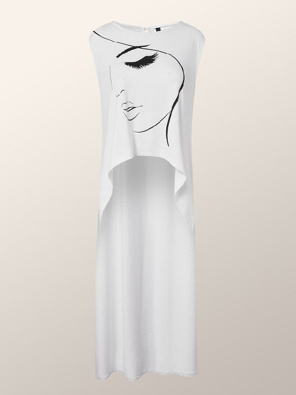 xakxx High-Low Sleeveless Figure Printed Round-Neck Vest Top