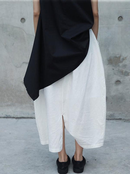 xakxx Loose White Linen Split-side Harem Pants