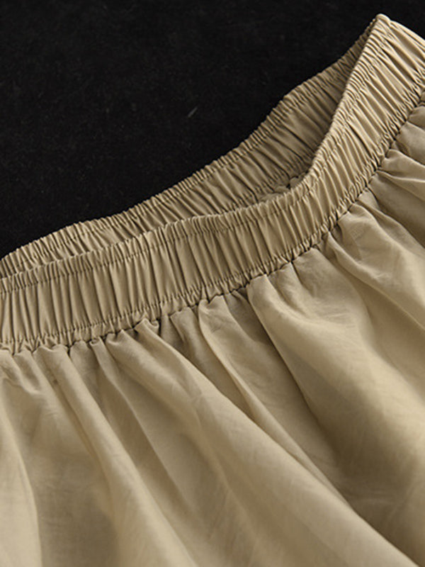 xakxx Simple Loose Solid Color Split-Joint Bubble Skirt