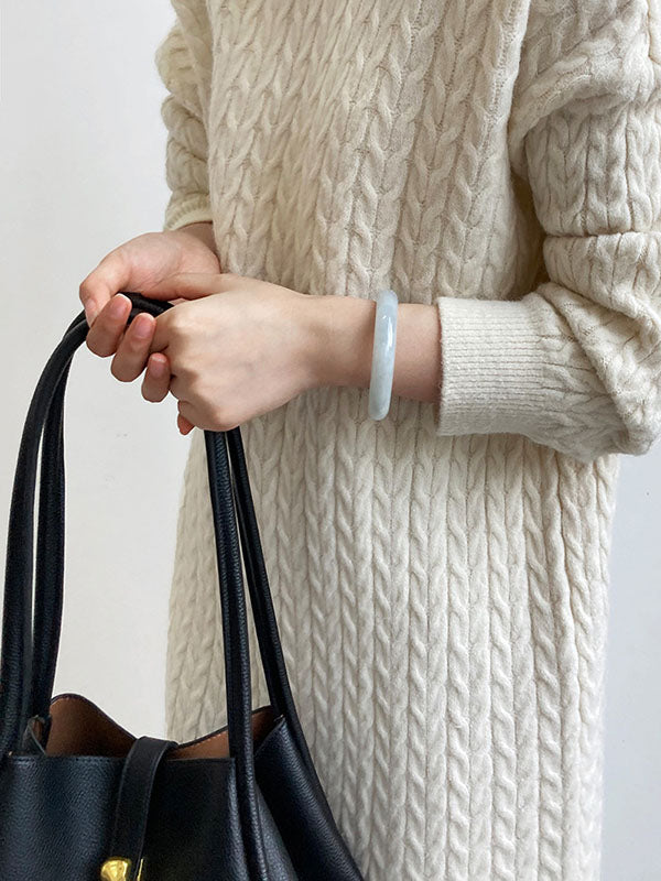 xakxx Stylish Loose Long Sleeves Solid Color High-Neck Twist Sweater Dresses