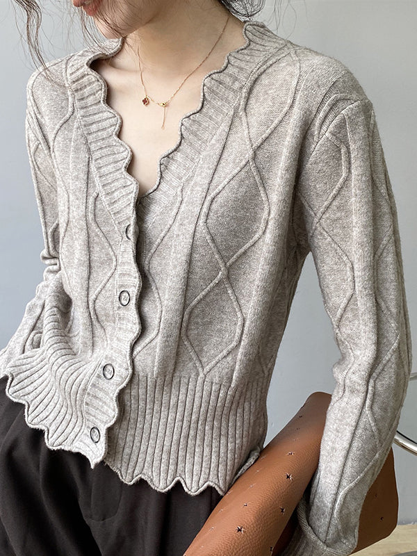 xakxx Original Stylish Casual 7 Colors Buttoned Jacquard V-Neck Sleeveless Cardigan Top
