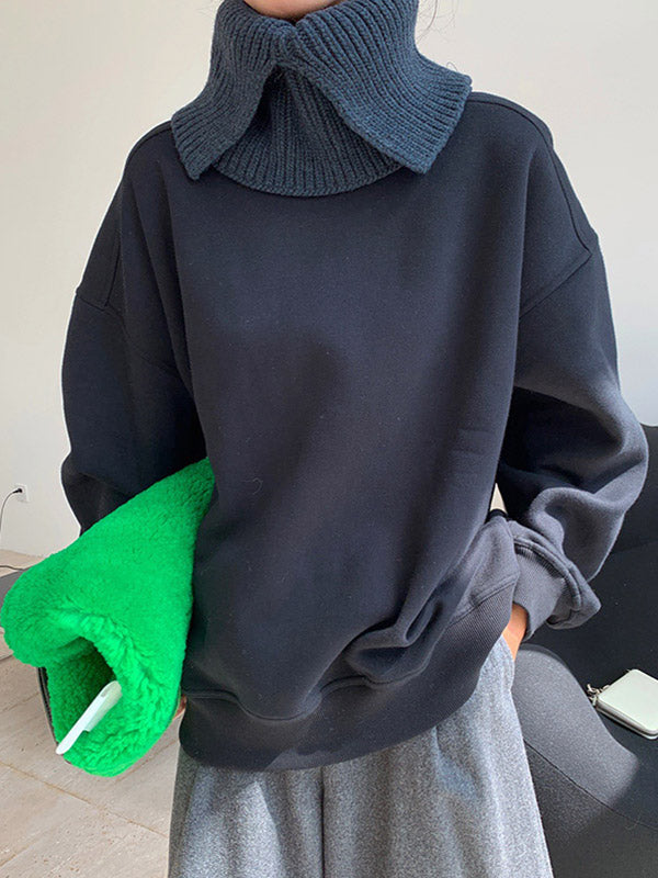 xakxx Stylish Fluorescent Green&Black Loose Casual Round-Neck Sweatshirt